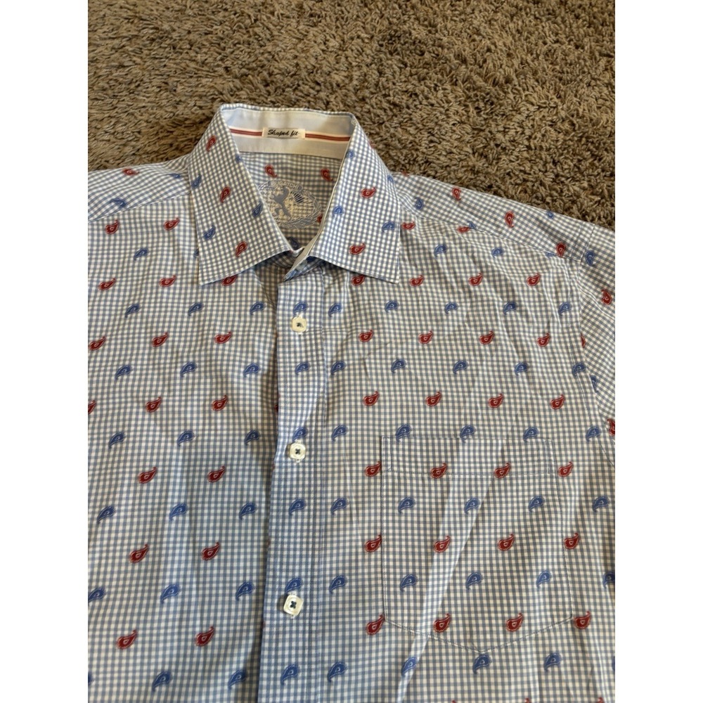 BUGATCHI Polo Shirt Checkered Plaid Casual Colorful Button Down Mens L EUC Large